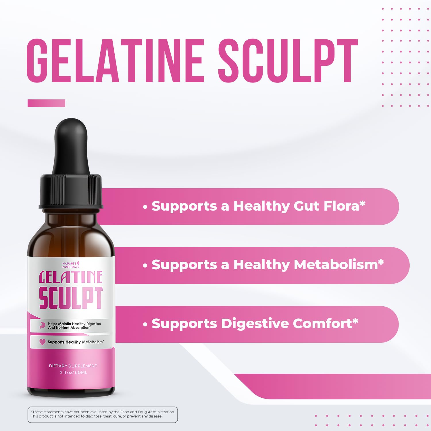 Nature’s NutriWave gotero de Gelatine Sculpt en detalle para dosificación exacta