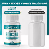 Nature’s NutriWave GLPro botella abierta con cápsulas, volumen práctico para un mes