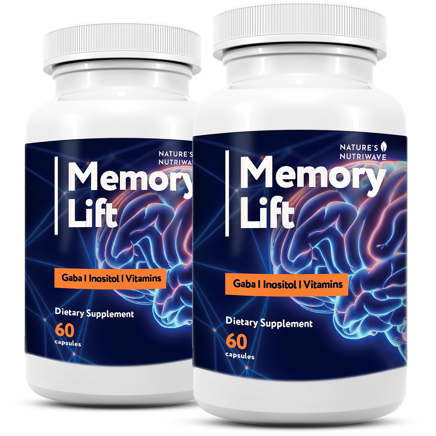 Nature’s NutriWave Memory Lift frasco frontal que muestra 60 cápsulas y etiqueta clara