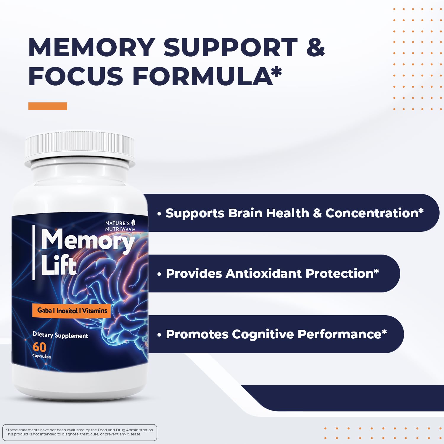Detalle de cápsula Memory Lift de Nature’s NutriWave mostrando textura y tamaño fácil de tragar