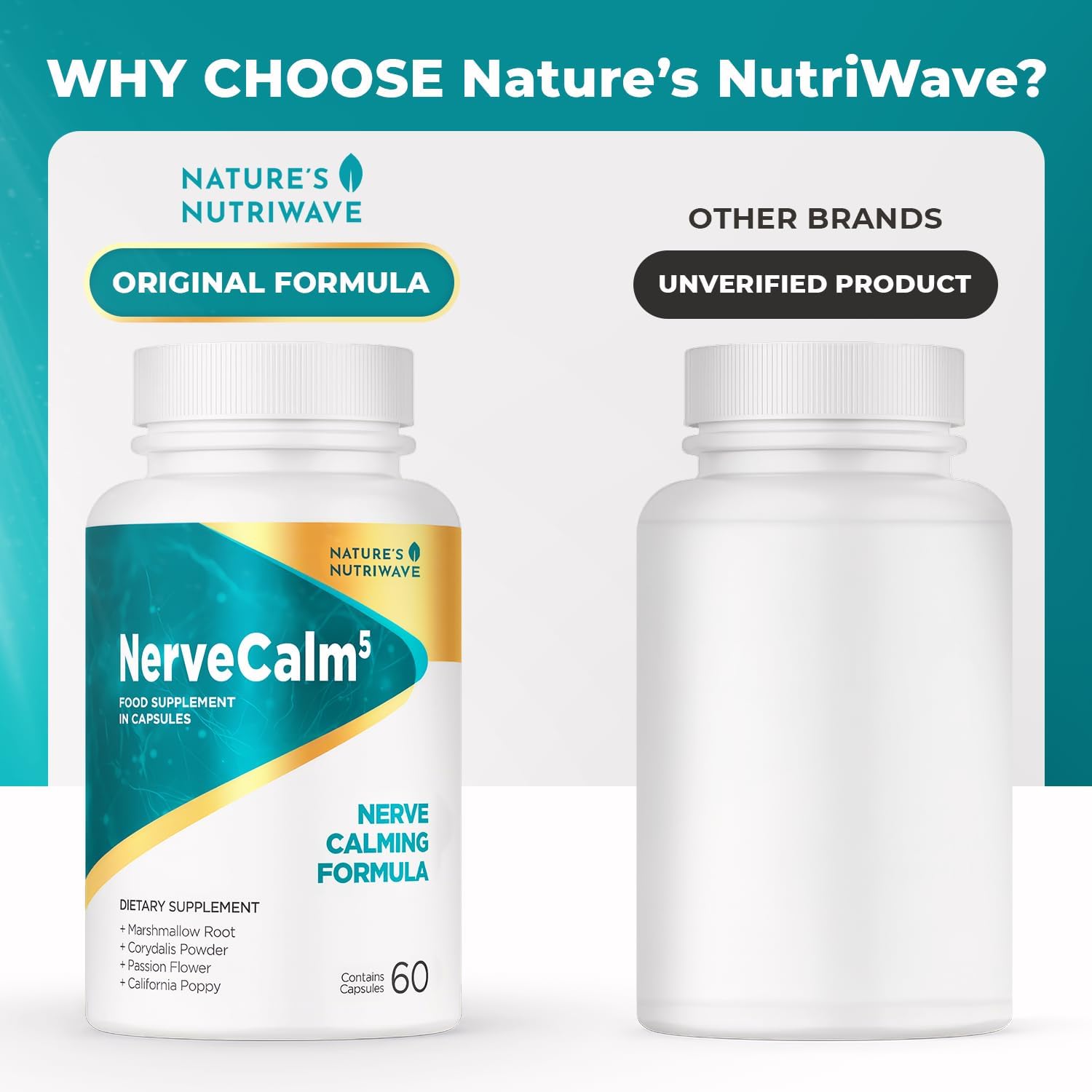 Nature’s NutriWave cápsula NerveCalm en mano para visual de uso diario