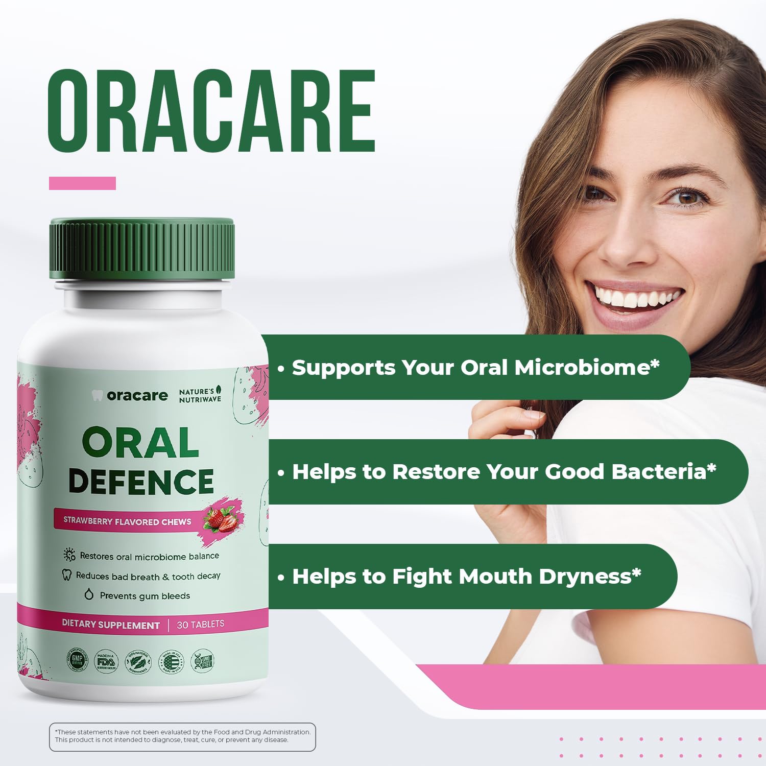 Nature’s NutriWave tabletas Oracare en mano para uso diario práctico