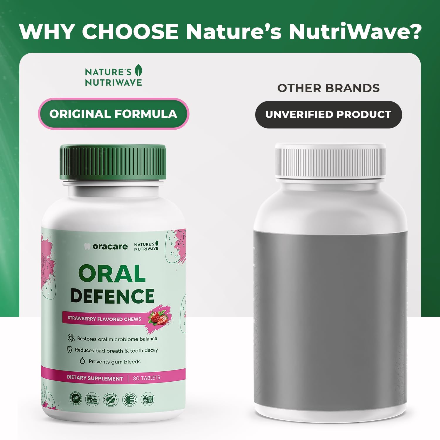 Nature’s NutriWave persona usando Oracare tras cepillarse para frescura