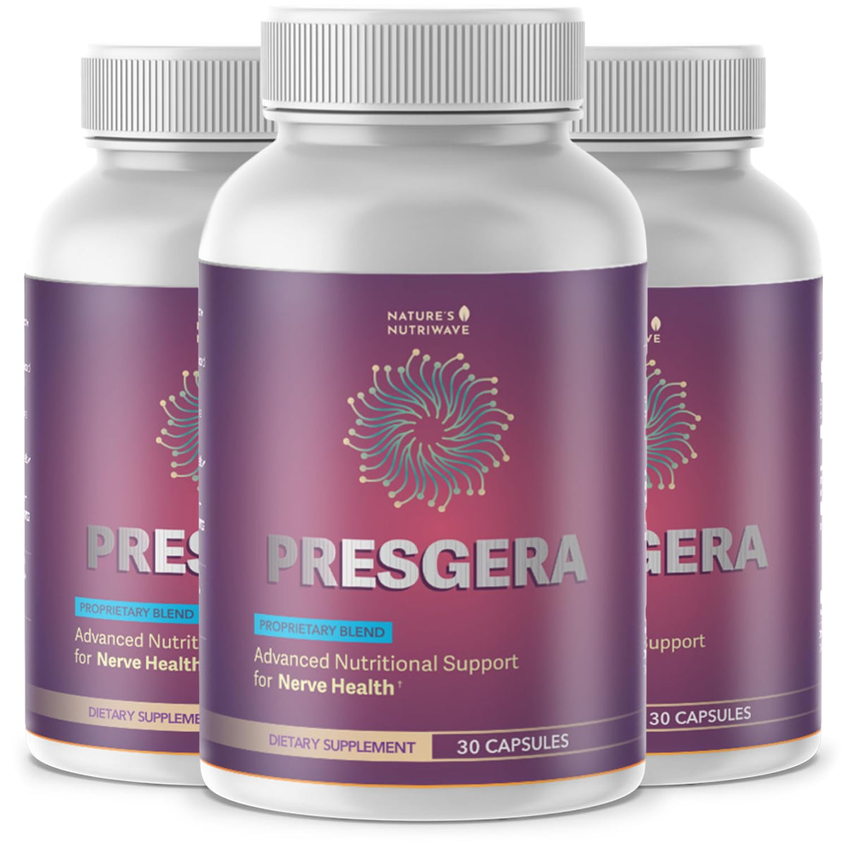 Nature’s NutriWave frasco frontal mostrando diseño y dosis claras