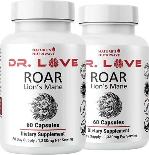 Nature’s NutriWave envase ROAR Lion's Mane mostrando etiqueta y beneficios