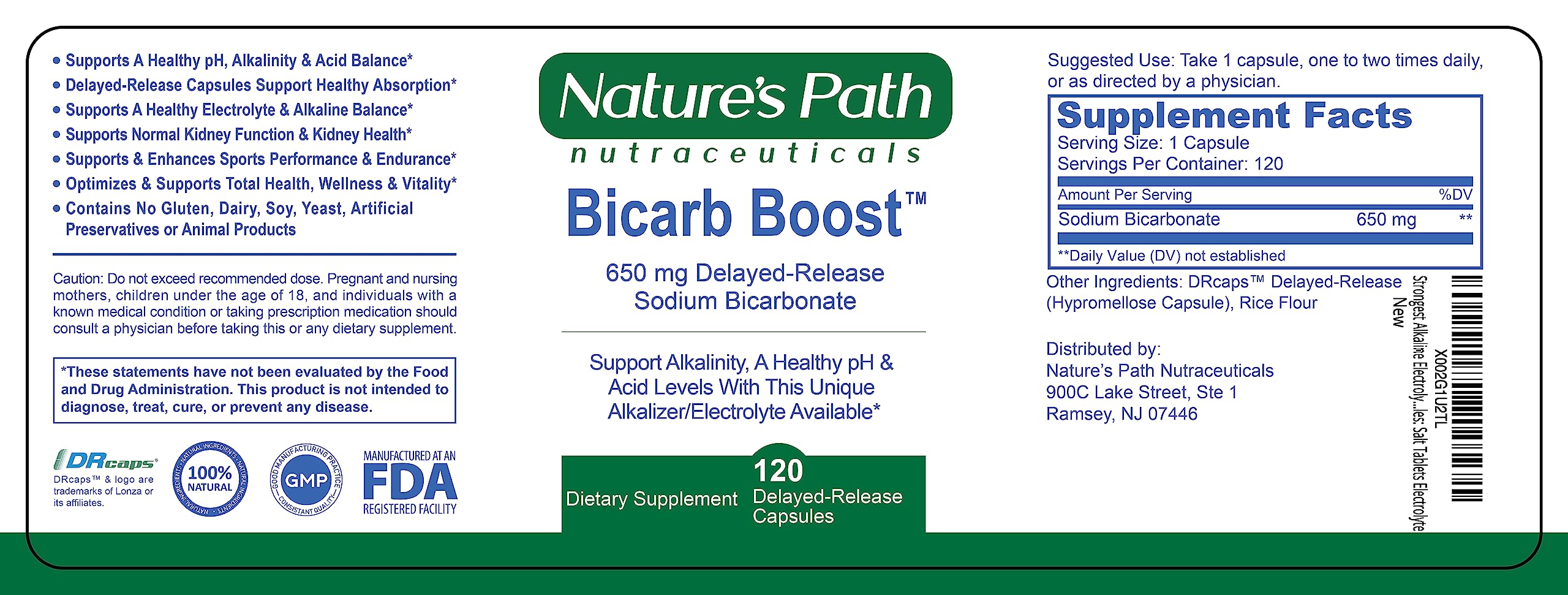 NATURE'S PATH NUTRACEUTICALS etiqueta nutricional con instrucciones y control de calidad cGMP