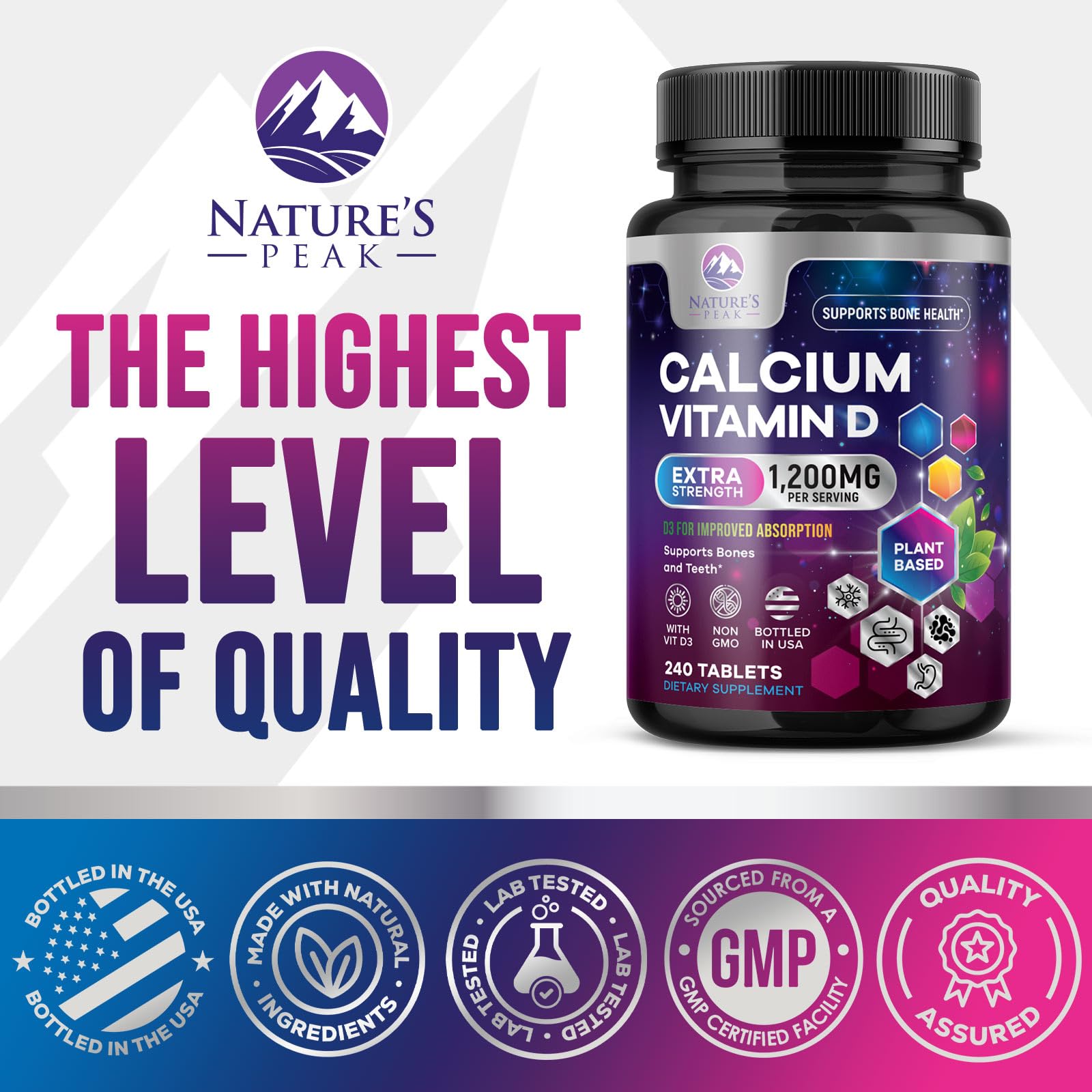 Nature's Peak etiqueta nutricional, información clara y dosificación segura