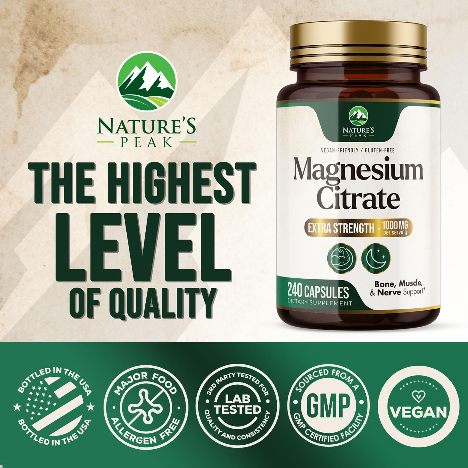 Nature's Peak cápsula junto a una regla para comparación de tamaño real