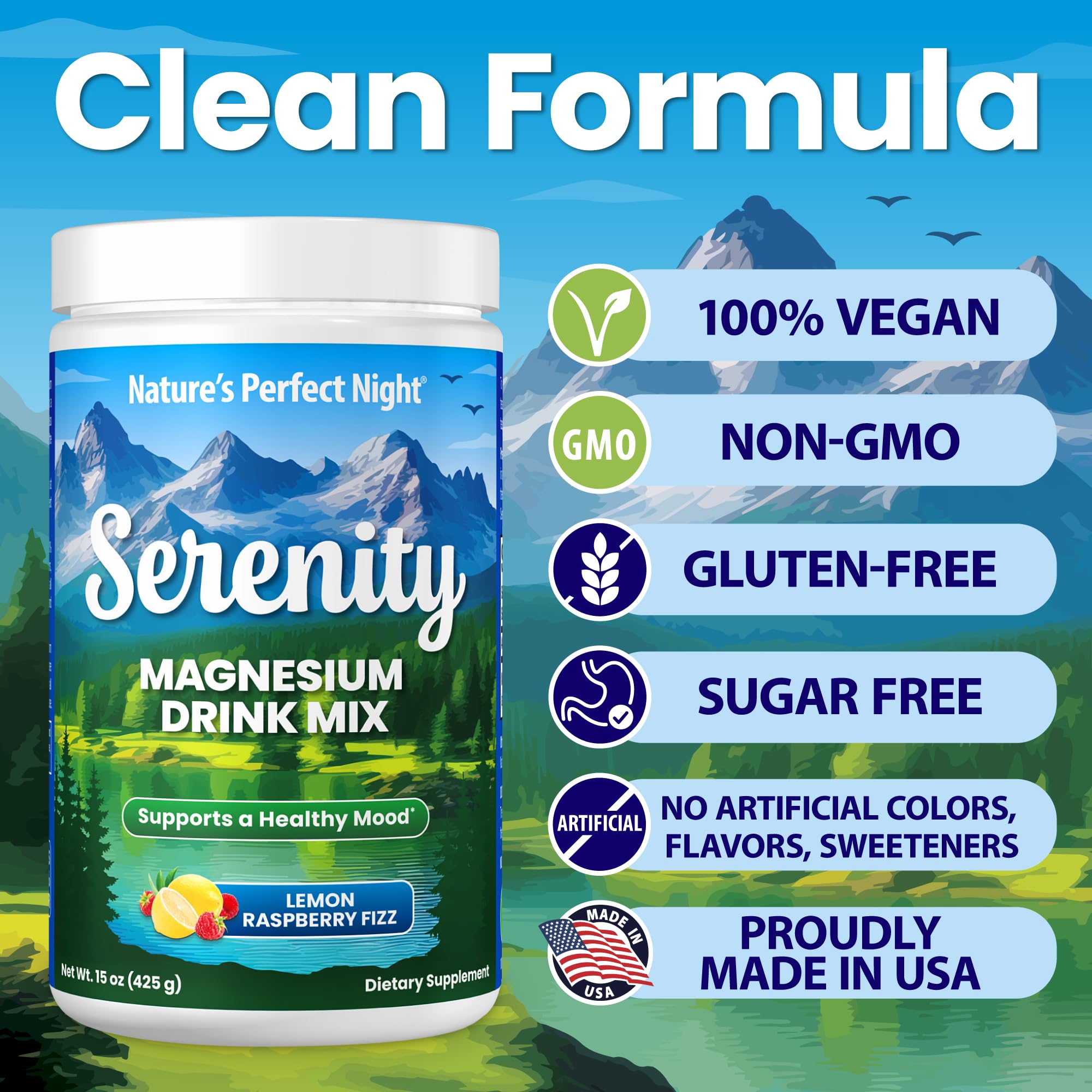 Nature's Perfect Night etiqueta con ingredientes limpios y beneficios visibles