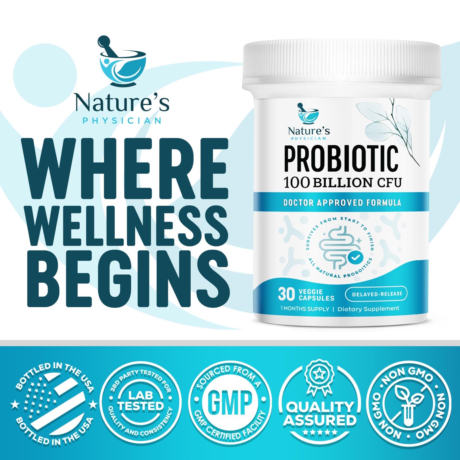 Nature's Physician cápsula en mano para comparar tamaño y dosificación