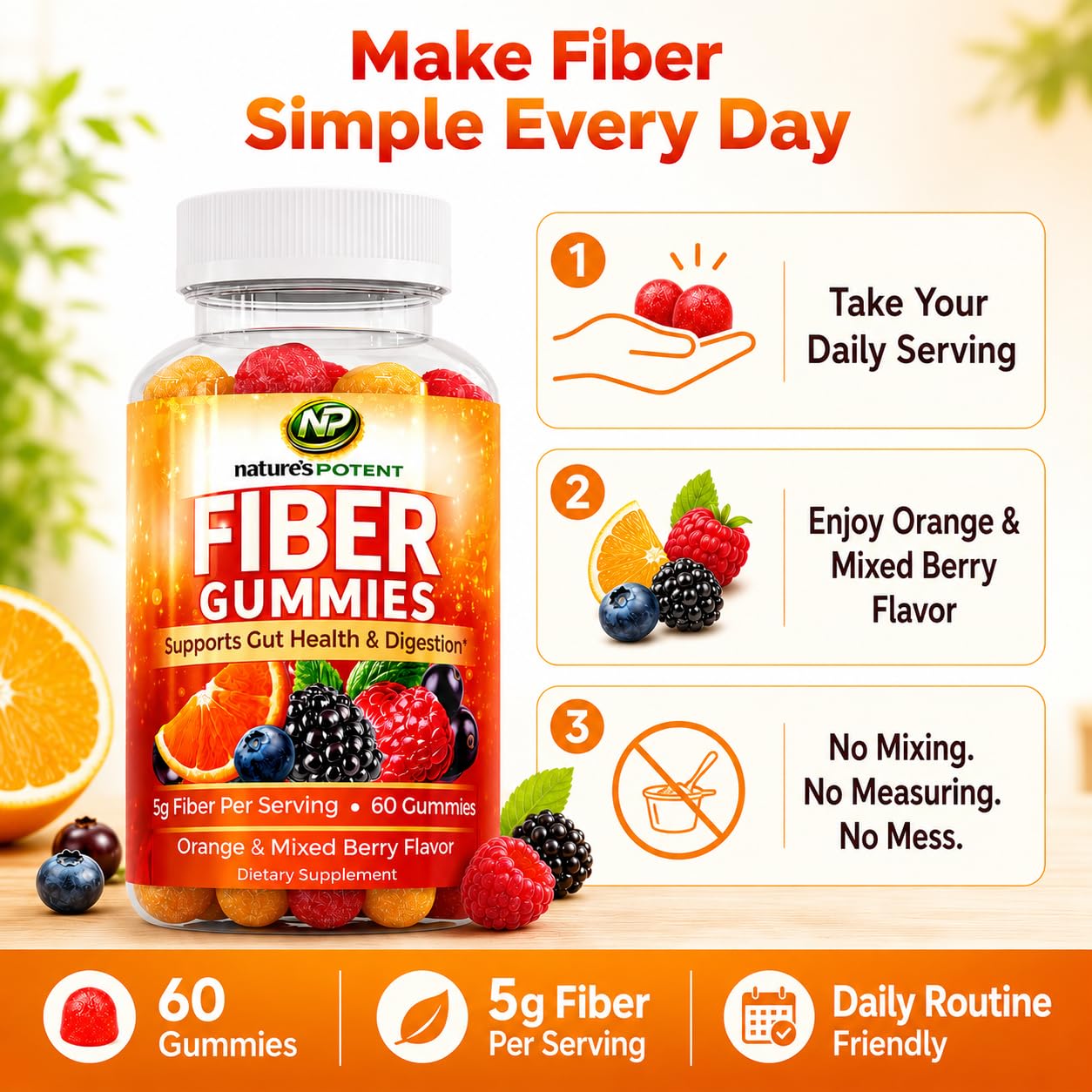 Nature's Potent mezcla de frutas que sugiere sabores naturales