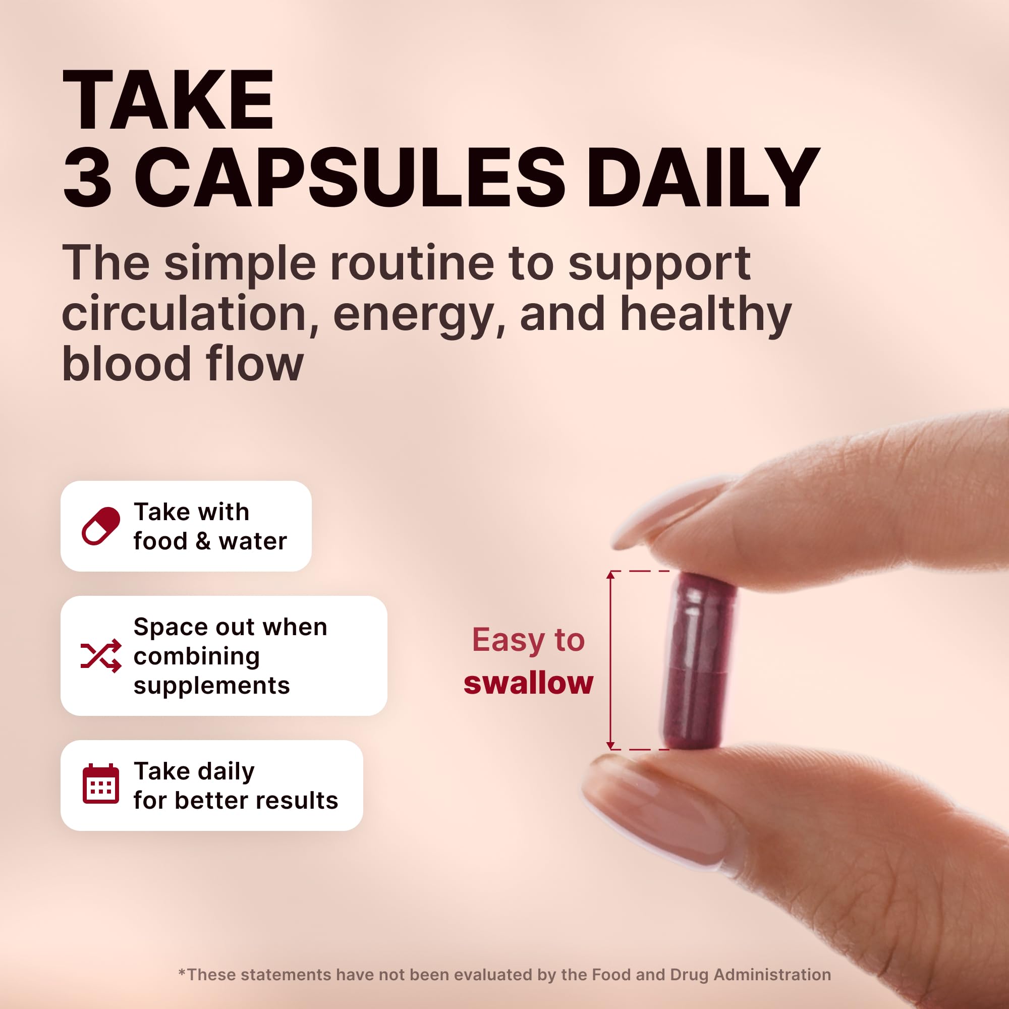 Nature's Pure Blend cápsula en mano para comparar tamaño y dosificación