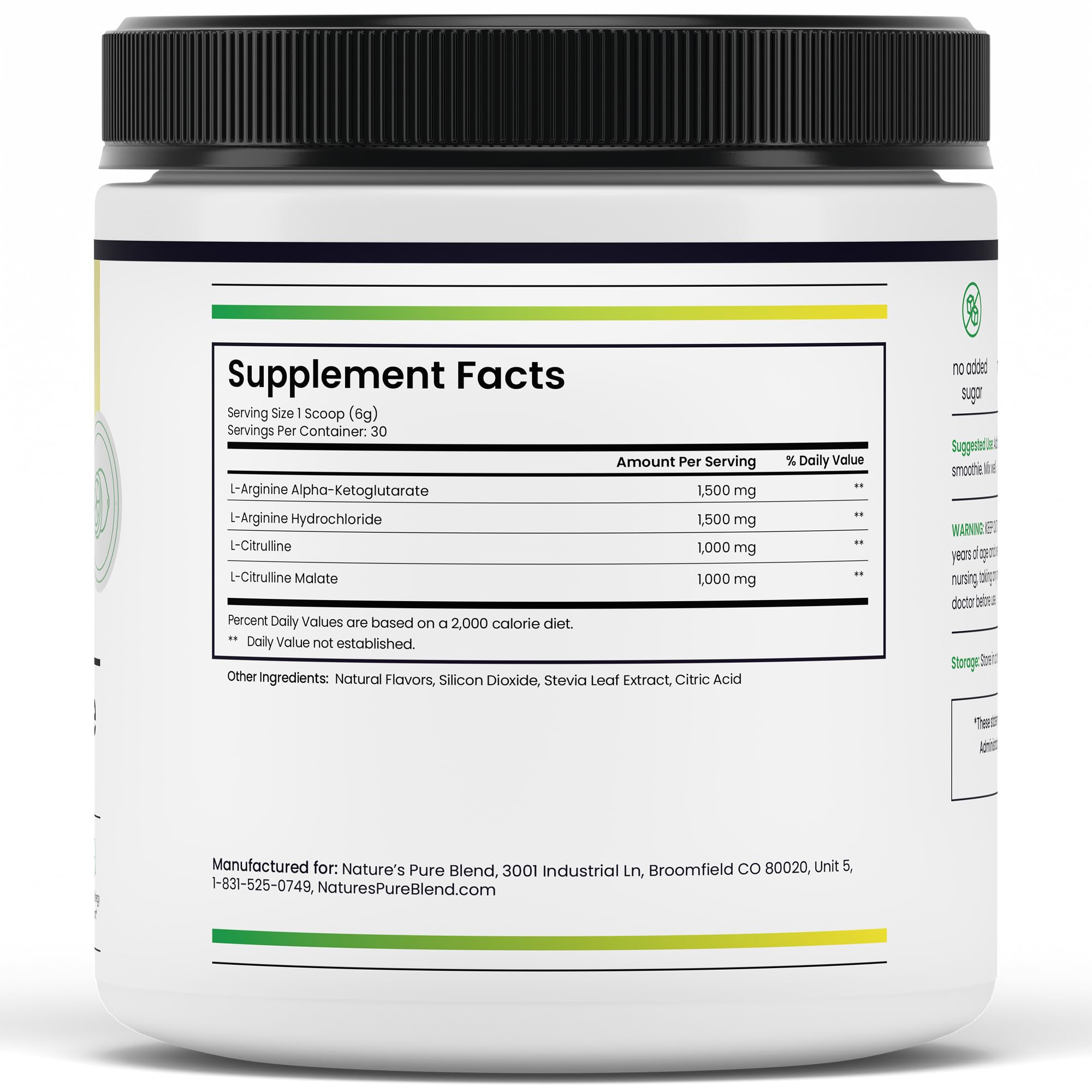 Nature's Pure Blend bote sobre banco de gimnasio, apoya rutina activa