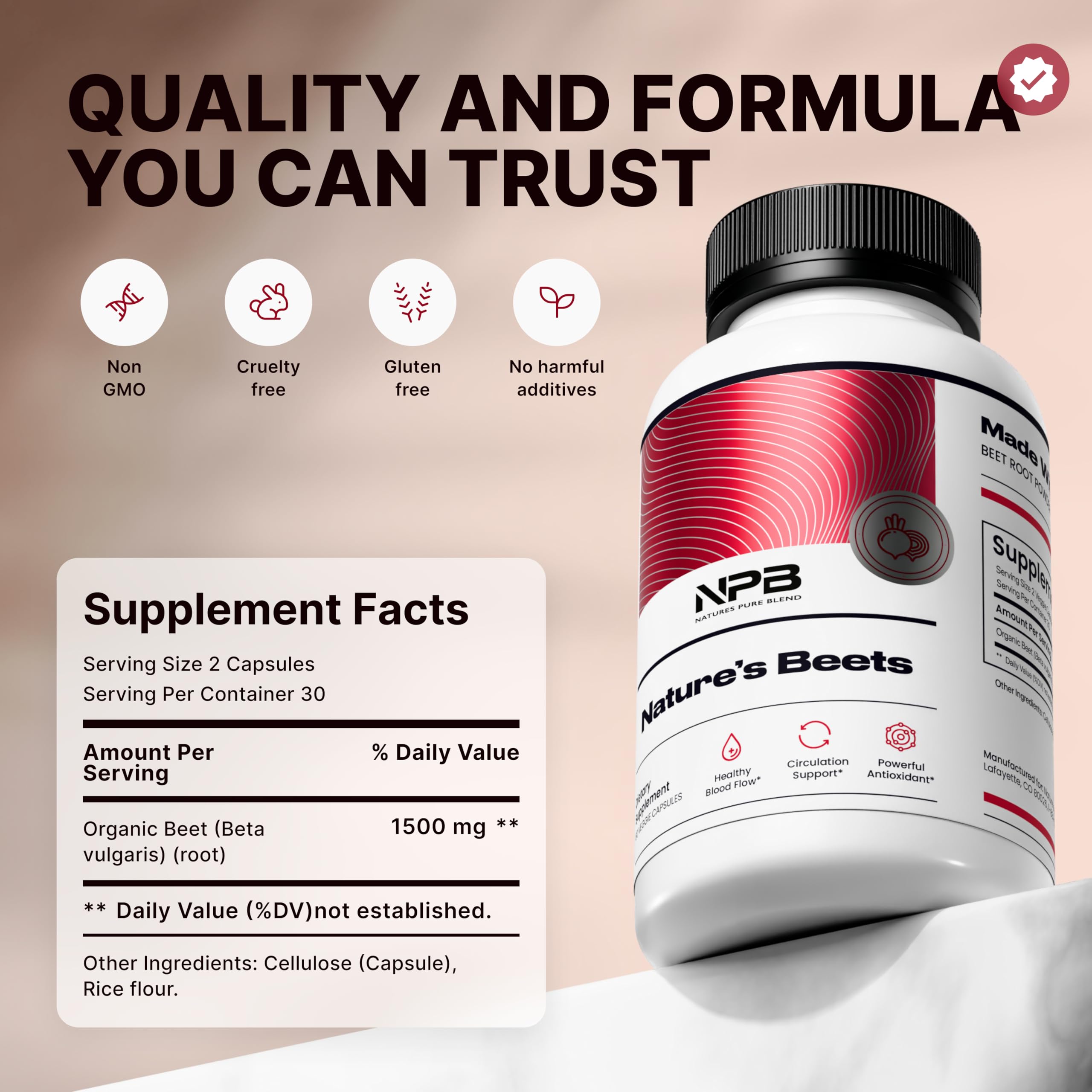 Nature's Pure Blend etiqueta con lista de ingredientes naturales y orgánicos