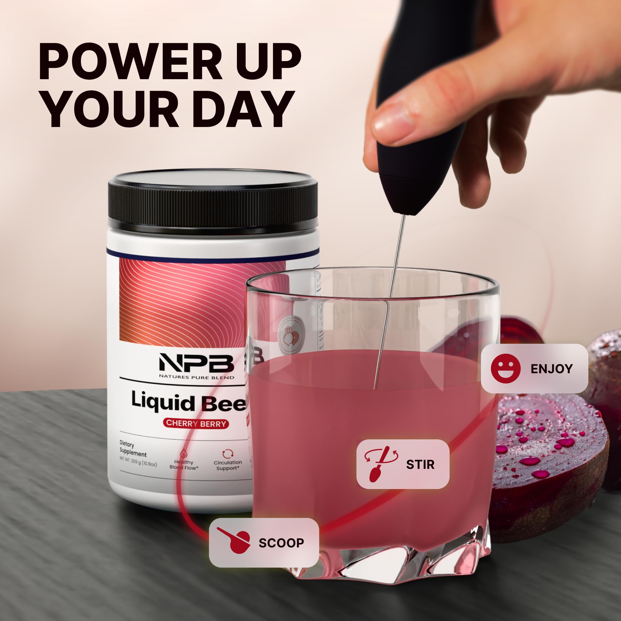 Nature's Pure Blend comparación de tamaño y porción para uso diario