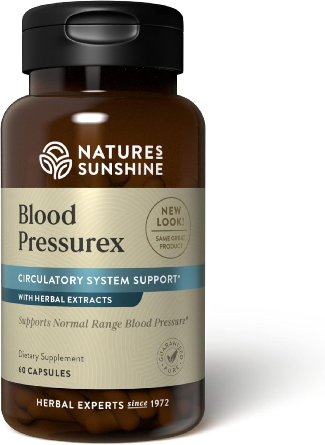 Nature's Sunshine frasco Blood Pressurex mostrando el frente y la marca para fácil identificación