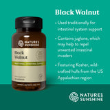 Nature's Sunshine cáscara de nogal negro cruda para mostrar origen natural