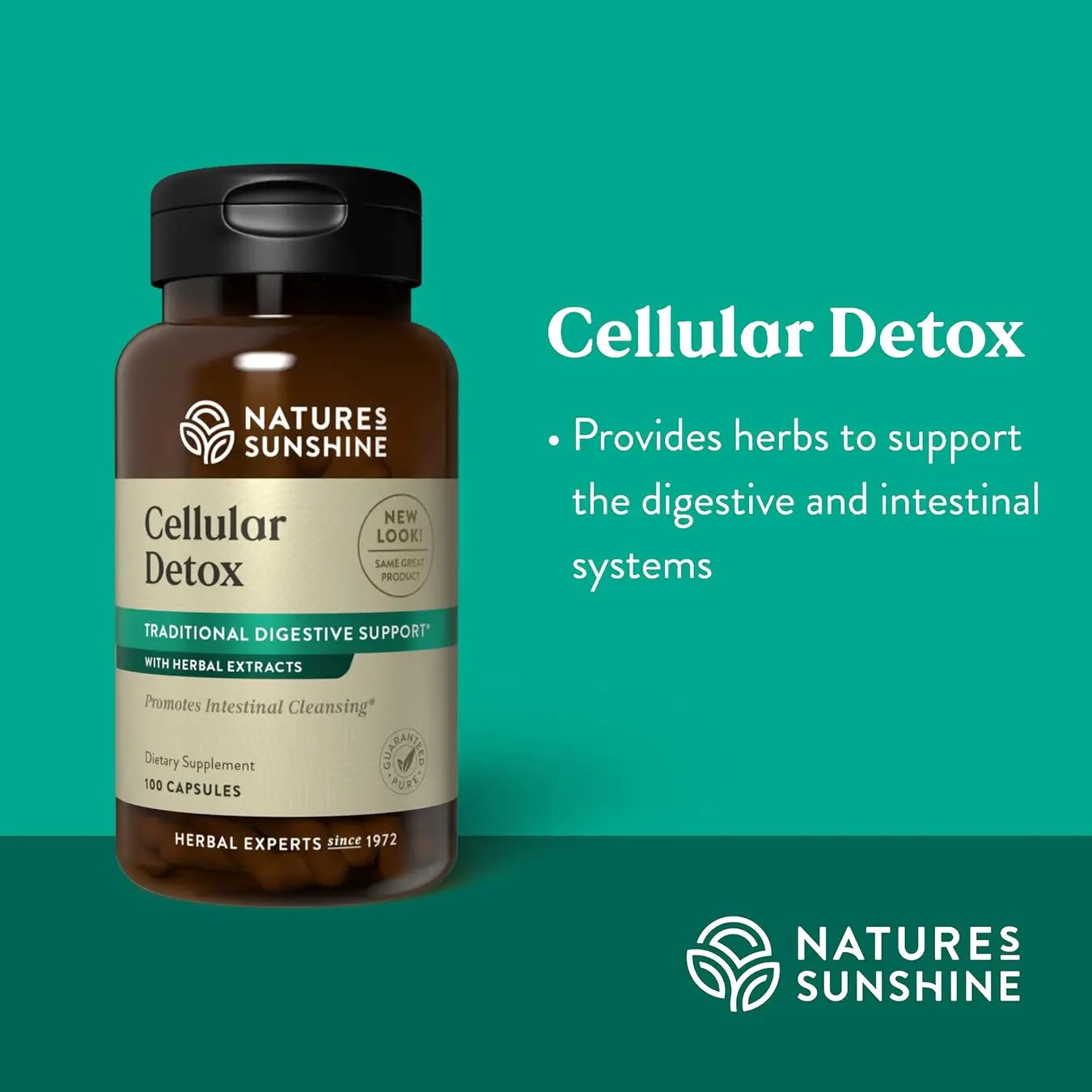 Nature's Sunshine cápsula en primer plano que destaca textura y tamaño fácil de tragar