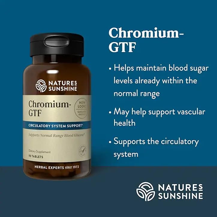 Tableta de Chromium GTF Nature's Sunshine primer plano que muestra textura y recubrimiento para fácil ingestión