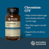 Tableta de Chromium GTF Nature's Sunshine primer plano que muestra textura y recubrimiento para fácil ingestión