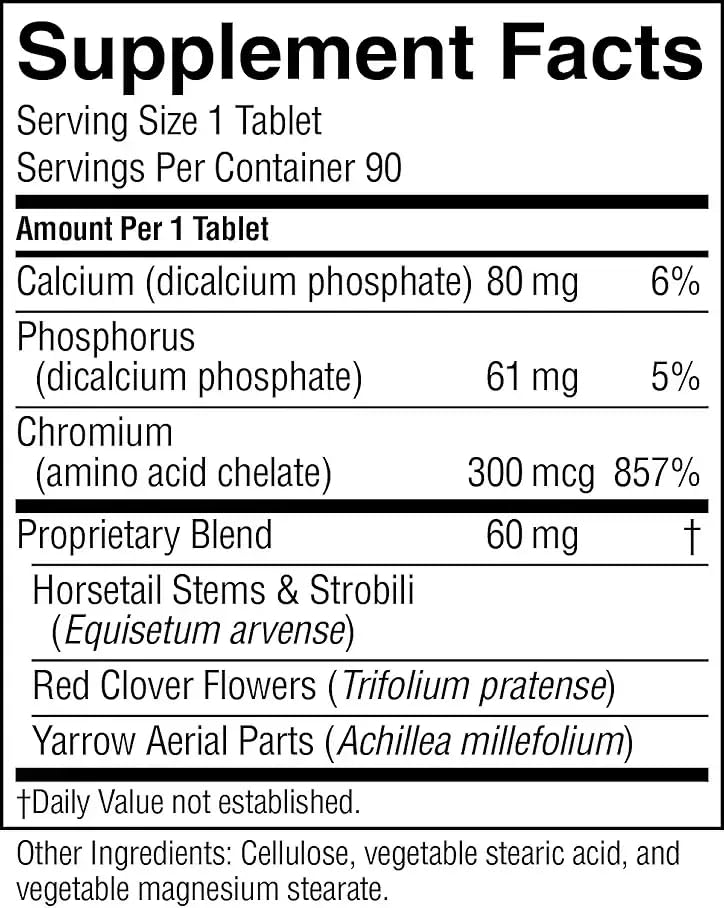 Comparación de tamaño de una tableta Chromium GTF Nature's Sunshine junto a una moneda para escala