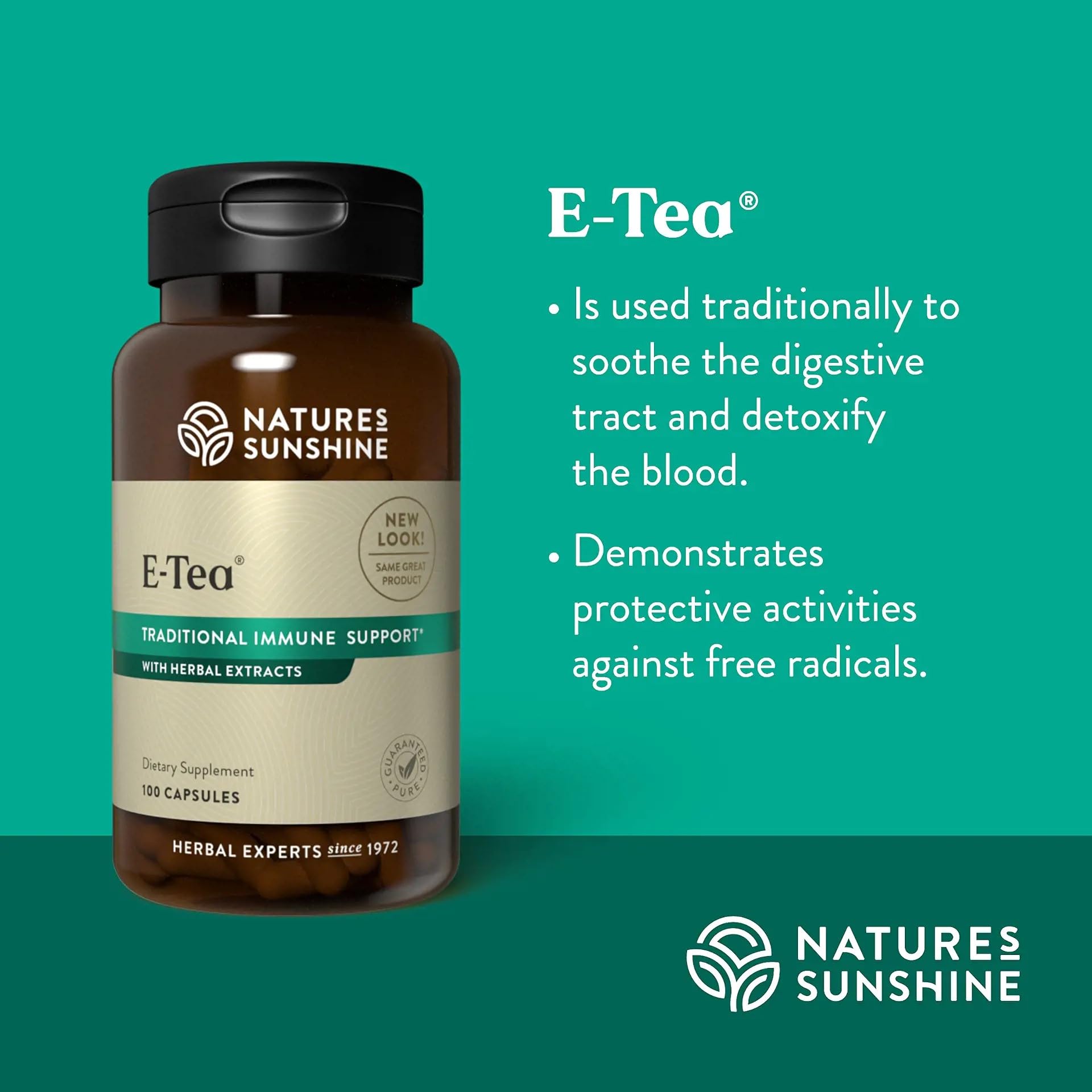 Nature's Sunshine polvo de mezcla Essiac destacando origen herbal