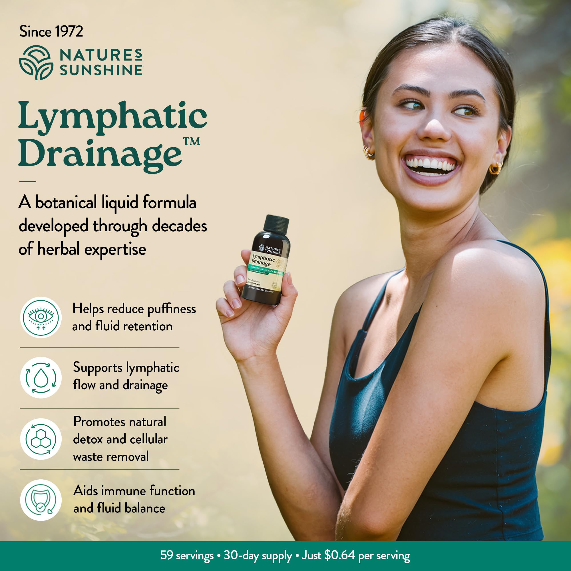 Nature's Sunshine detalle de la etiqueta que resalta ingredientes botánicos