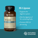 Nature's Sunshine etiqueta Hi-Lipase con información nutricional y beneficios esenciales