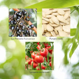 Ingredientes botánicos (saw palmetto, calabaza) cerca beneficiando la fórmula