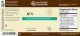 Nature's Sunshine JP-X frasco en mano para comparar tamaño y cantidad de cápsulas