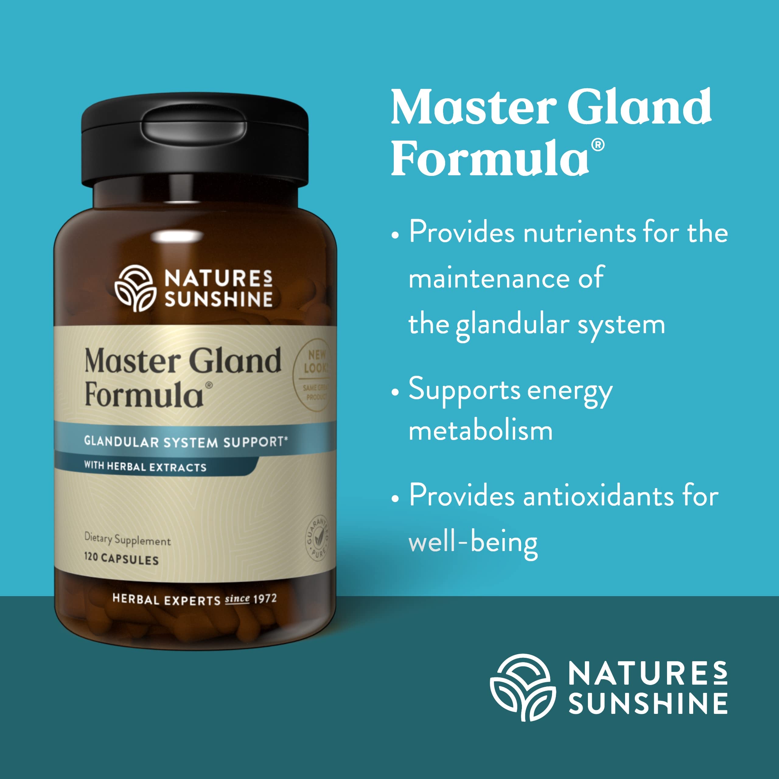 Etiqueta de ingredientes de Nature's Sunshine Master Gland con lista de vitaminas y minerales
