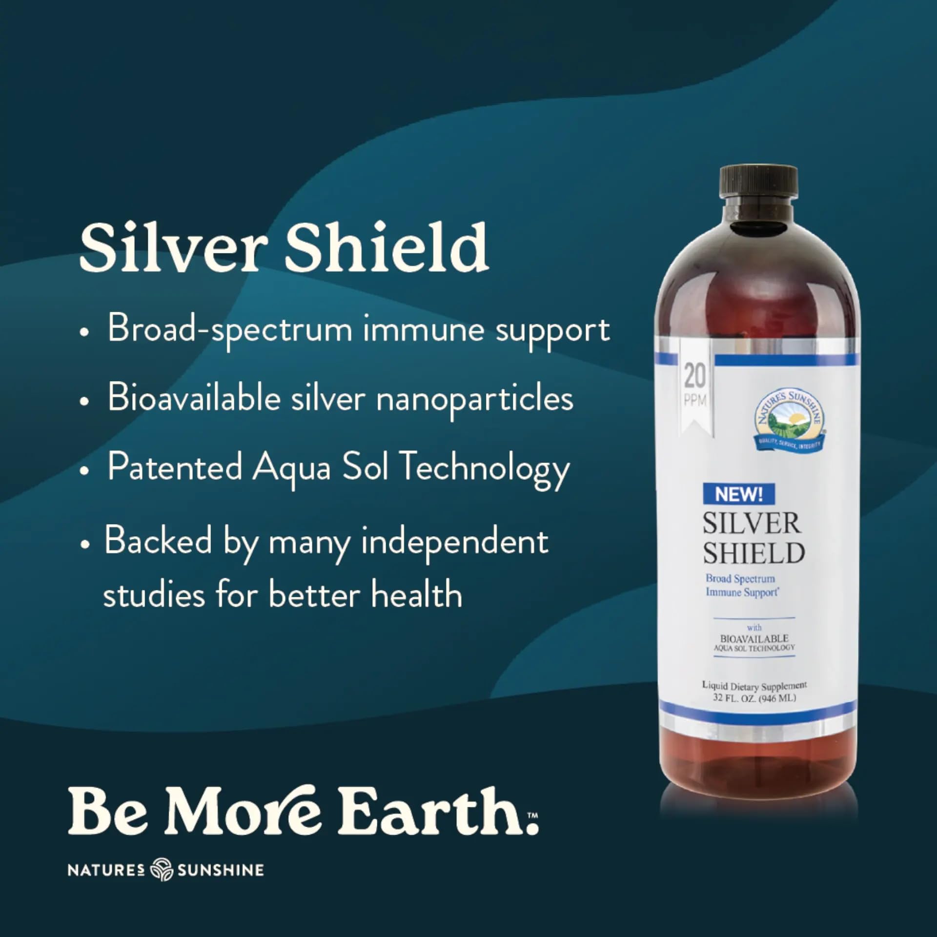Nature's Sunshine primer plano de la textura líquida que muestra suspensión coloidal y pureza