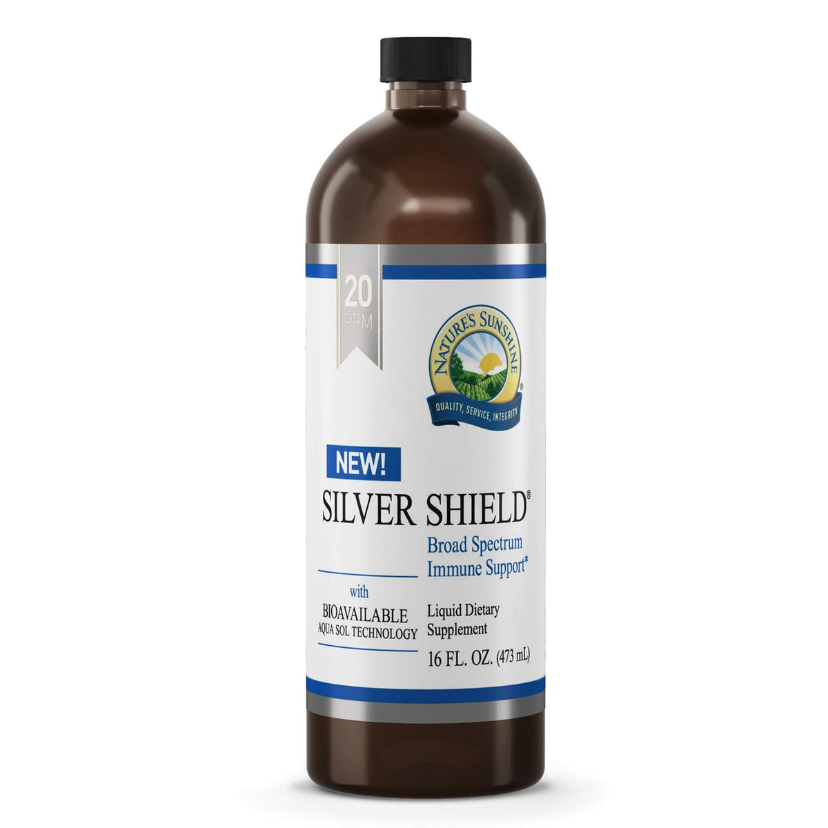 Nature's Sunshine frasco frontal mostrando Silver Shield y volumen de 16 fl oz