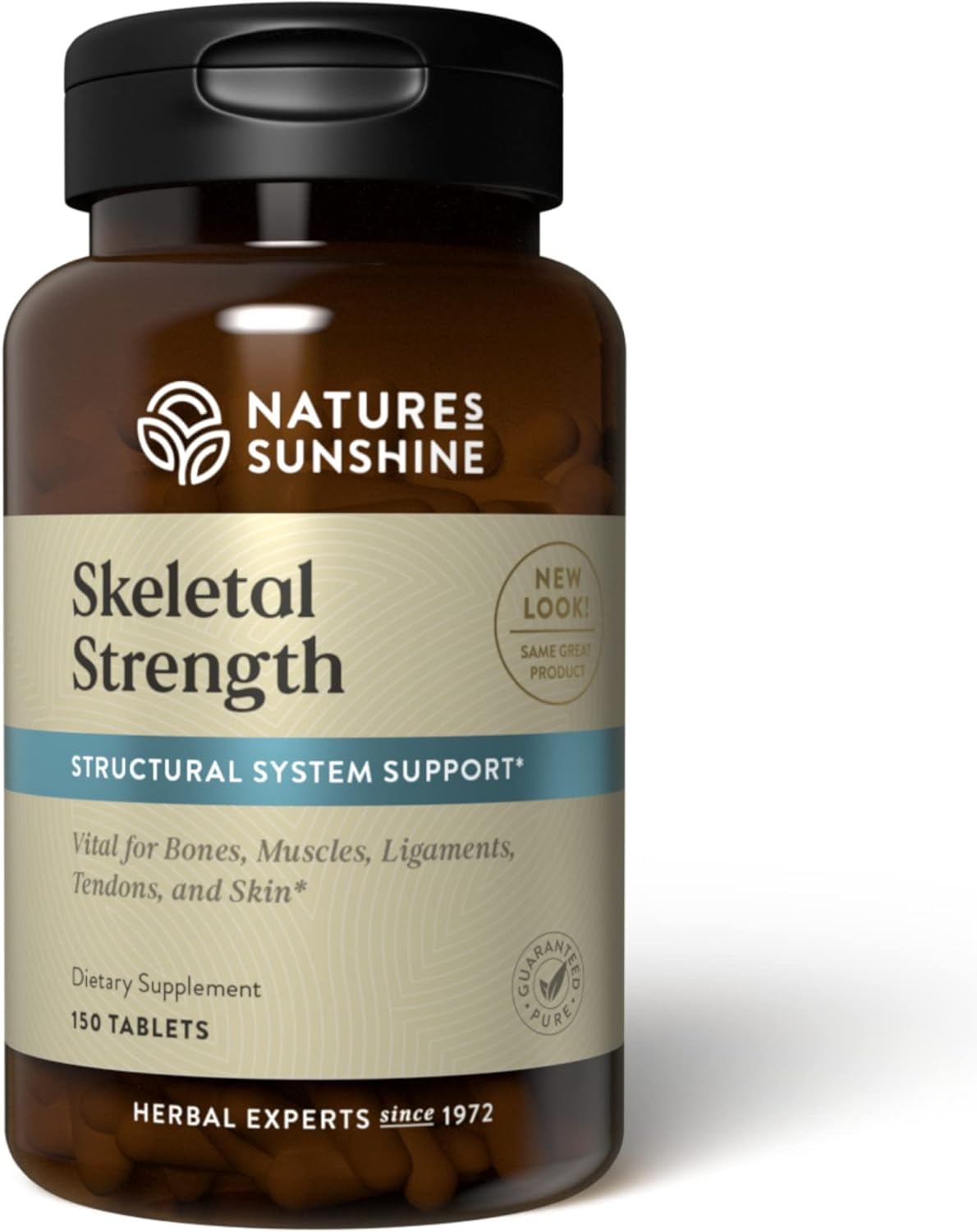 Nature's Sunshine envase frontal de Skeletal Strength mostrando 150 tabletas y claridad informativa