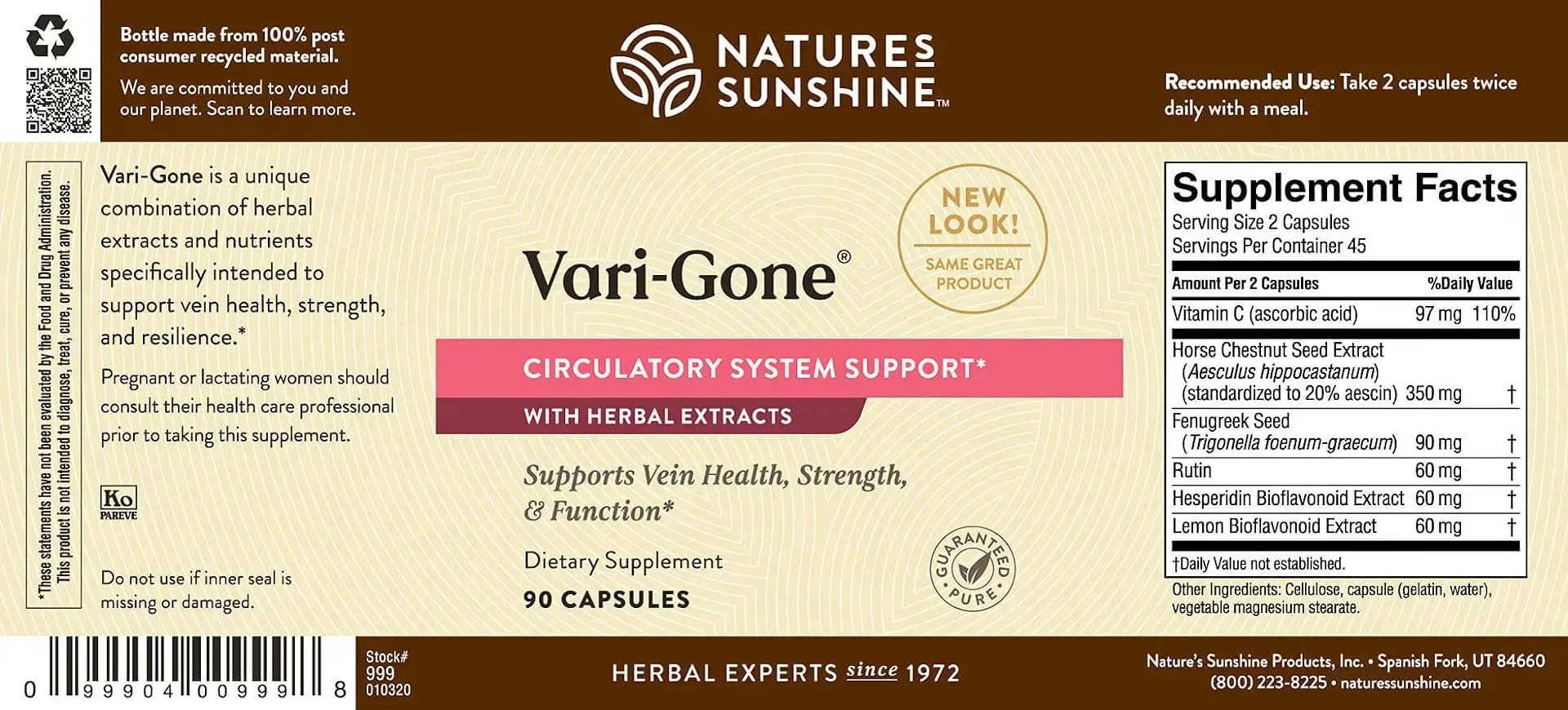 Nature's Sunshine etiqueta Vari-Gone lista de ingredientes clara