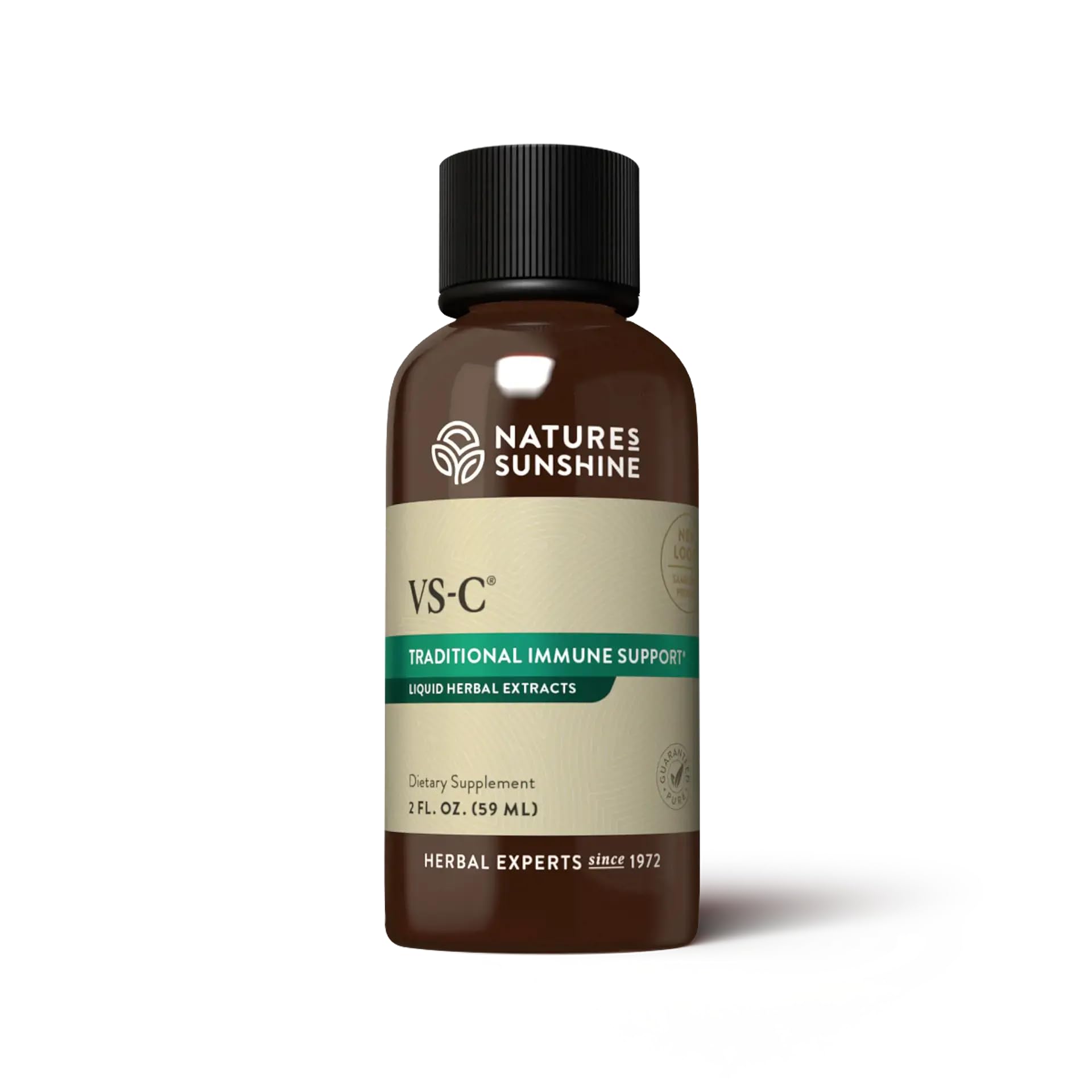 Nature's Sunshine frasco frontal VS-C Liquid mostrando etiqueta clara y fácil identificación