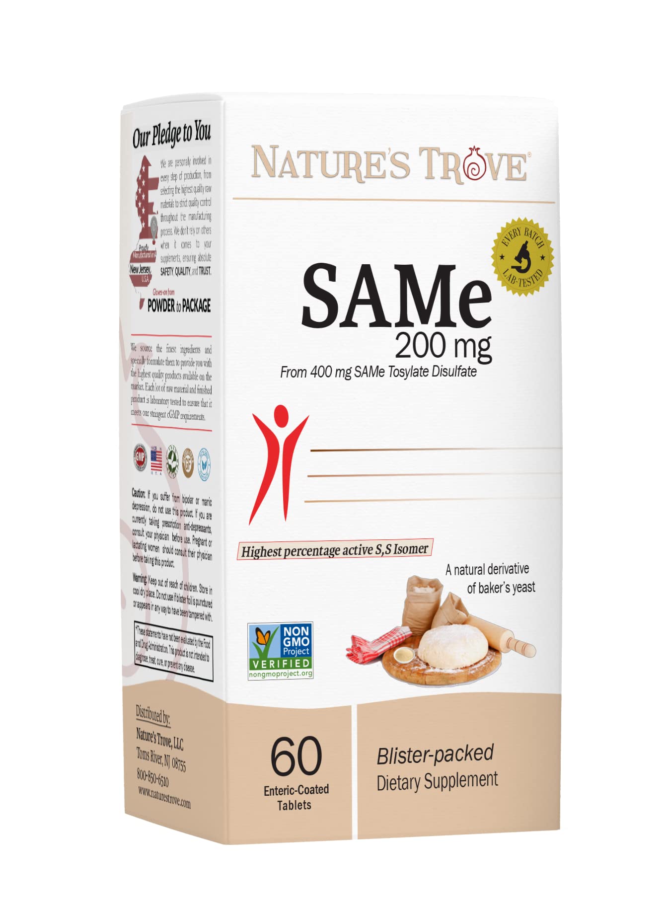 Nature's Trove envase frontal de SAM-e 60 tabletas preservación y claridad