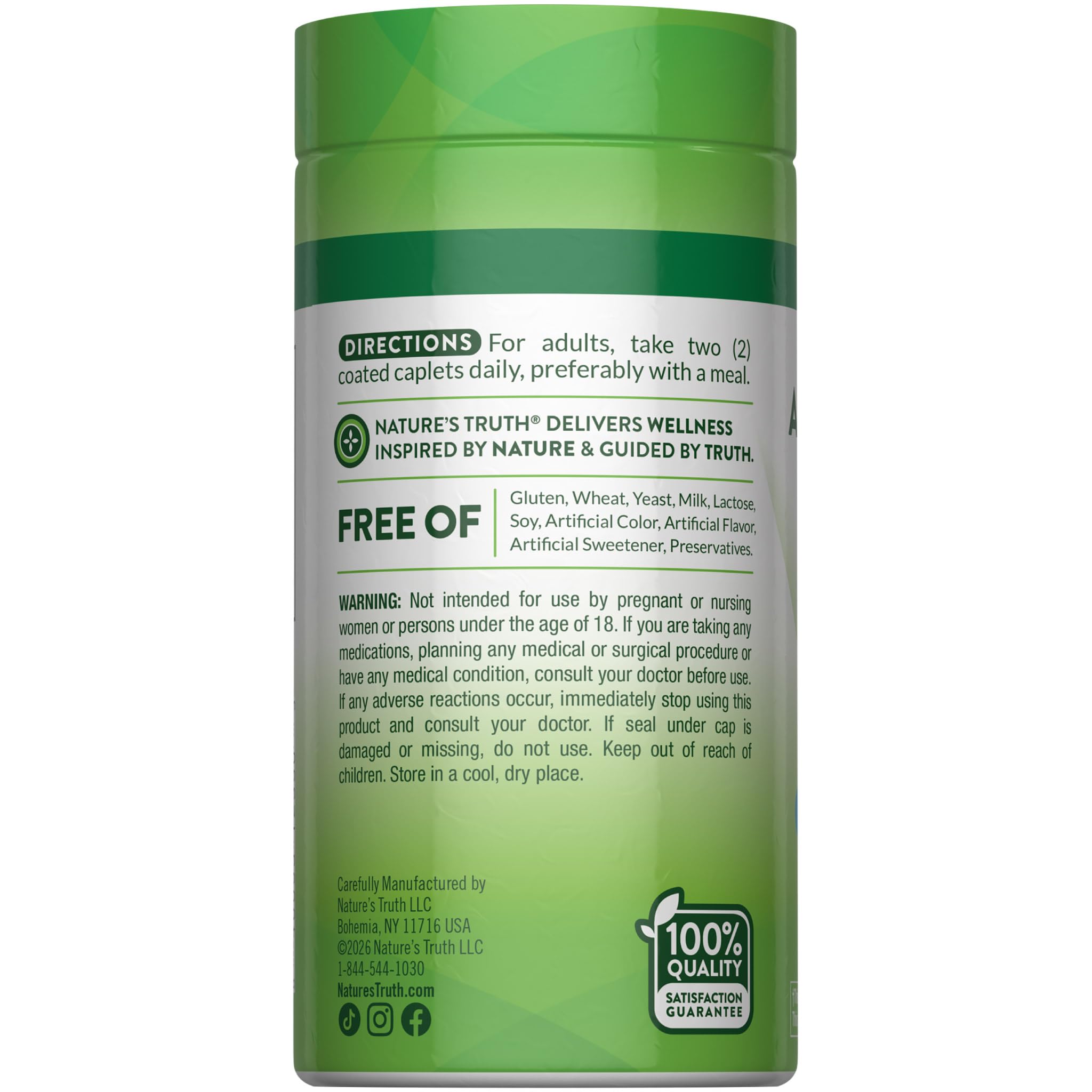 Nature's Truth frasco en ambiente natural transmitiendo calidad limpia