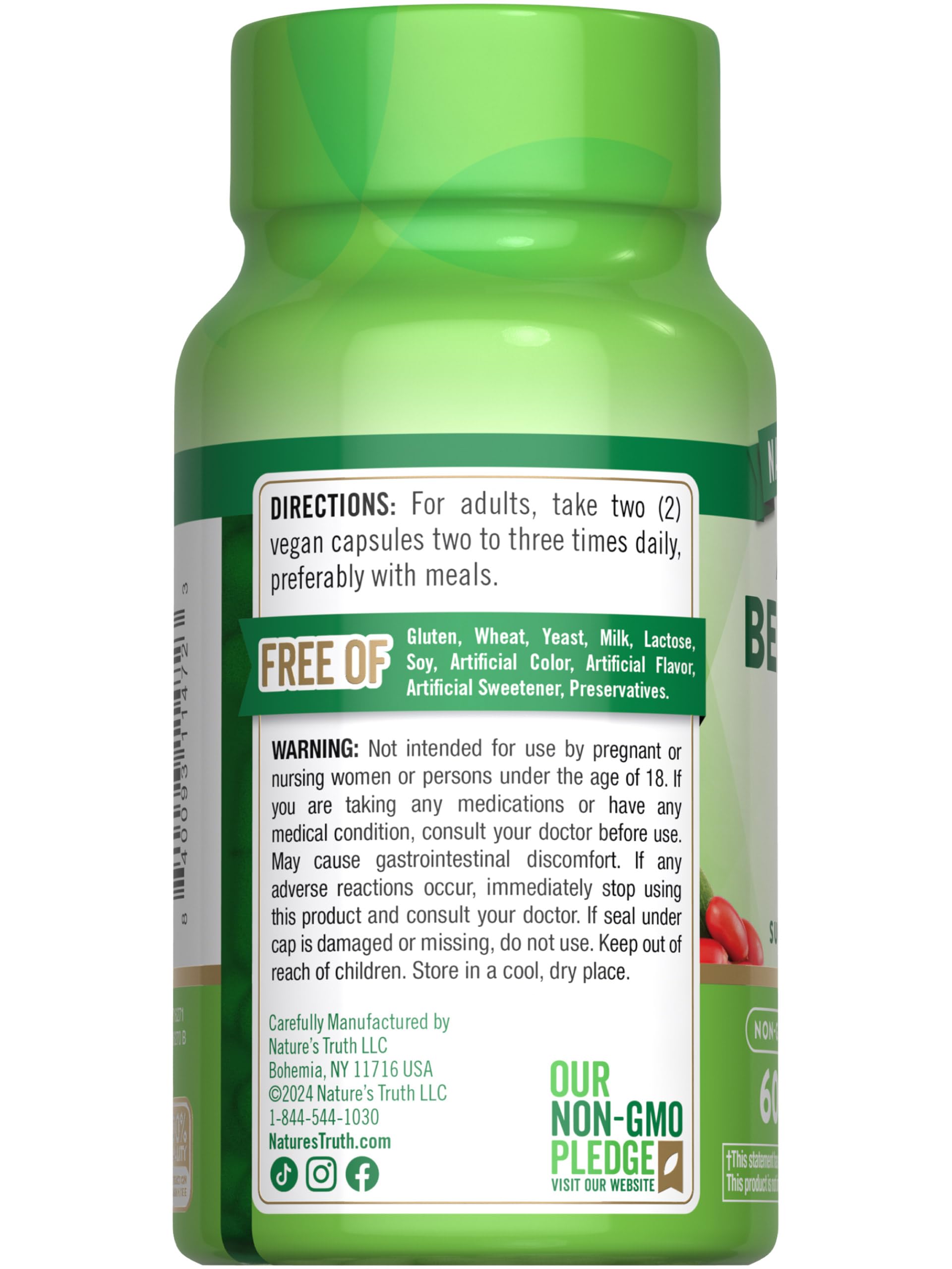 Nature's Truth caja abierta con frasco y cápsulas, presentación lista para uso