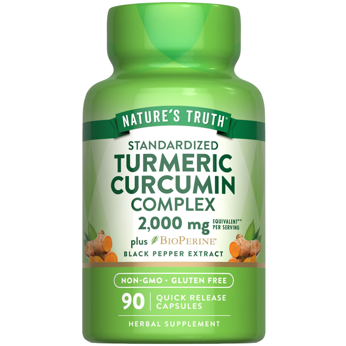 Nature's Truth frasco frente mostrando 90 cápsulas y marca clara