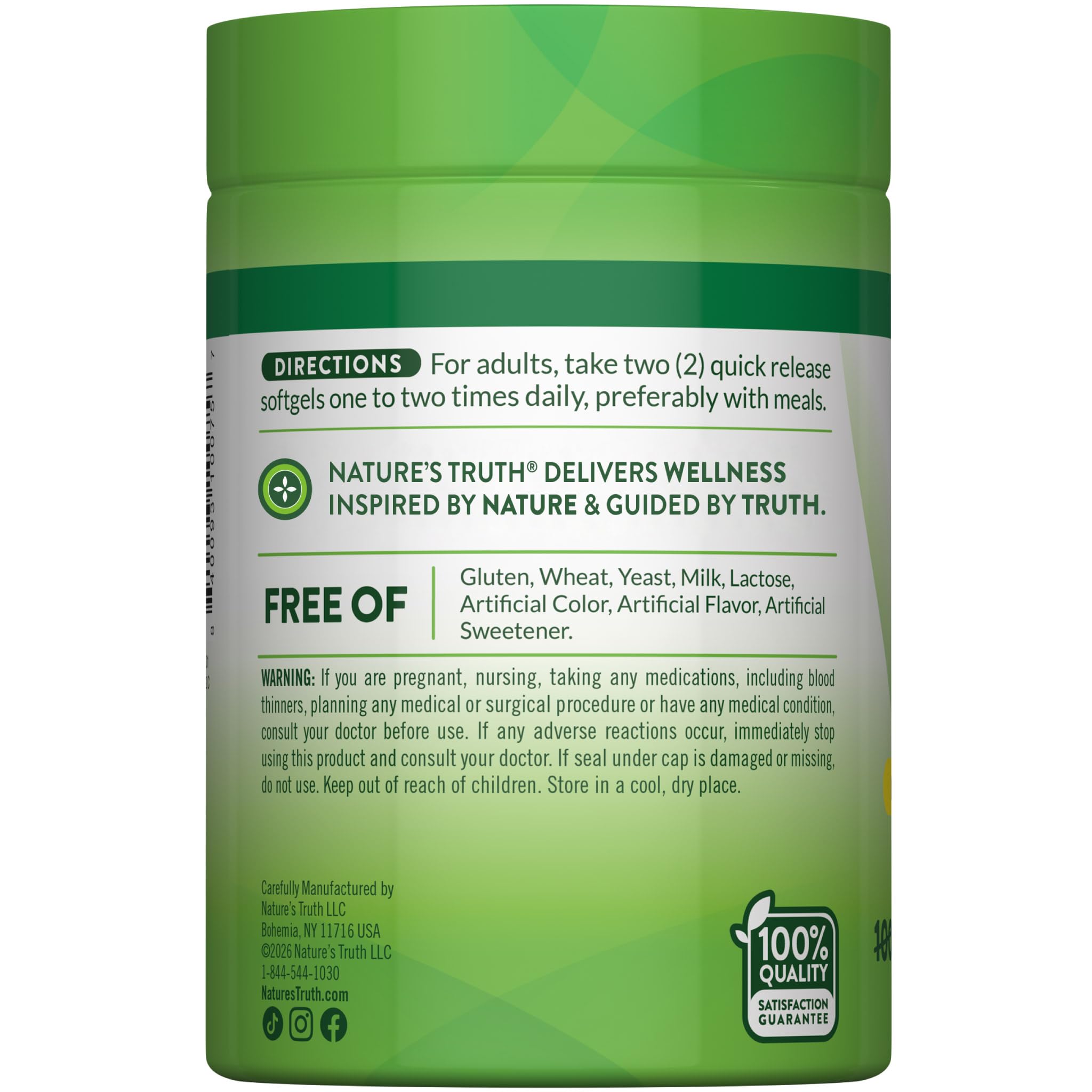 Nature's Truth cápsulas junto a limón para enfatizar sabor natural y frescura