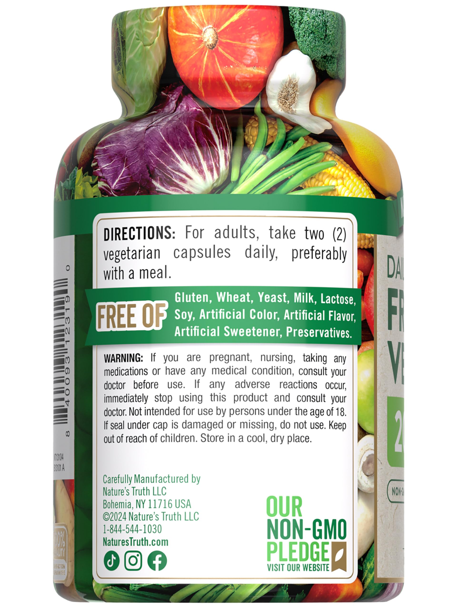Nature's Truth sello de libres de gluten y sin OGM como beneficio