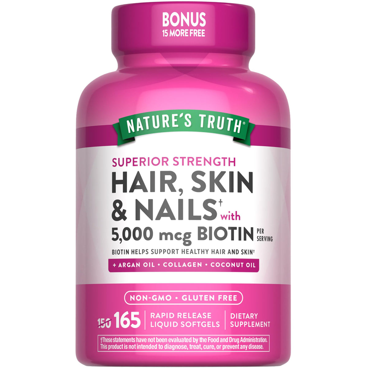 Nature's Truth envase frontal del producto mostrando beneficios