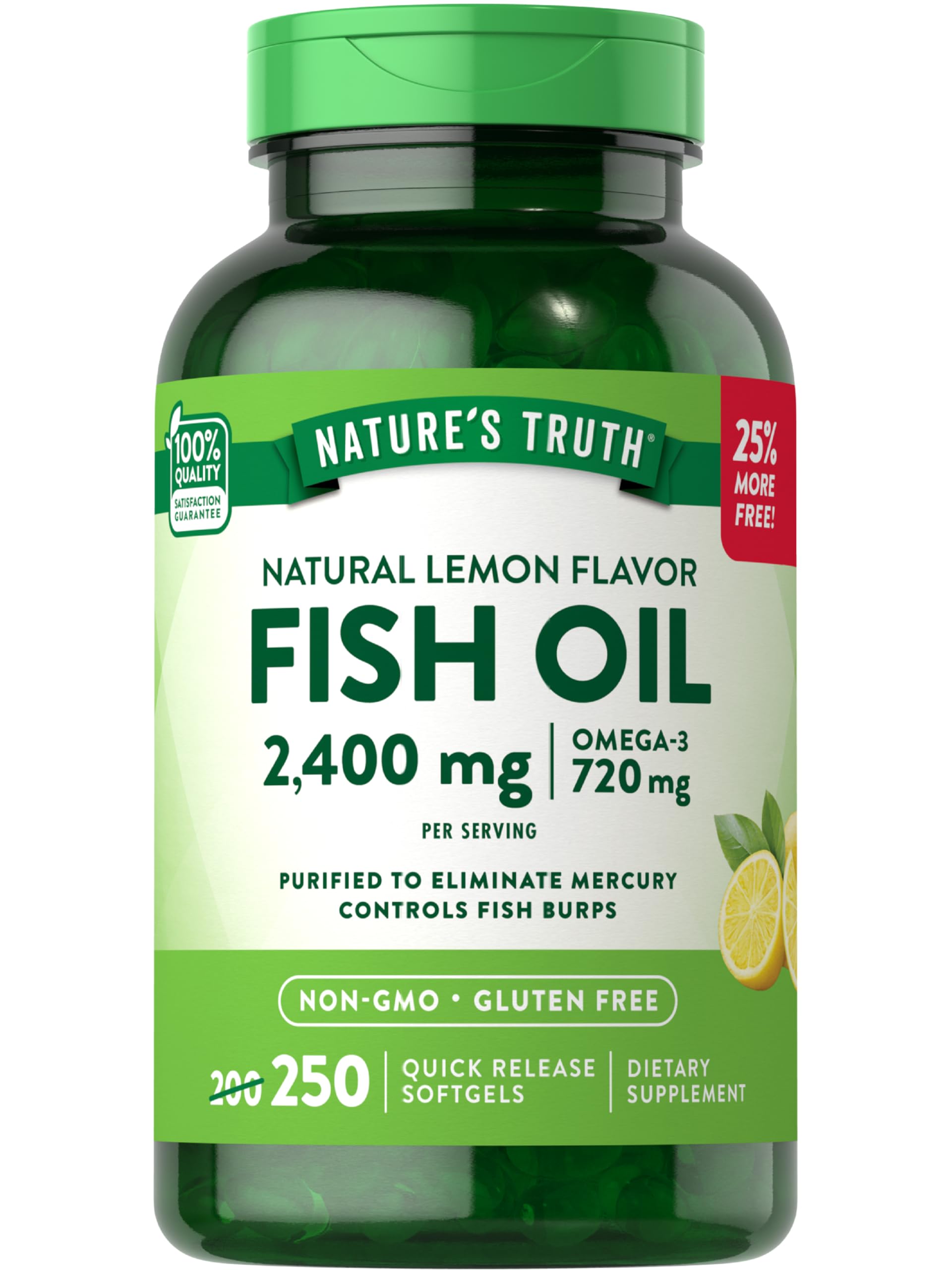 Nature's Truth envase frontal mostrando 250 cápsulas y beneficios claros