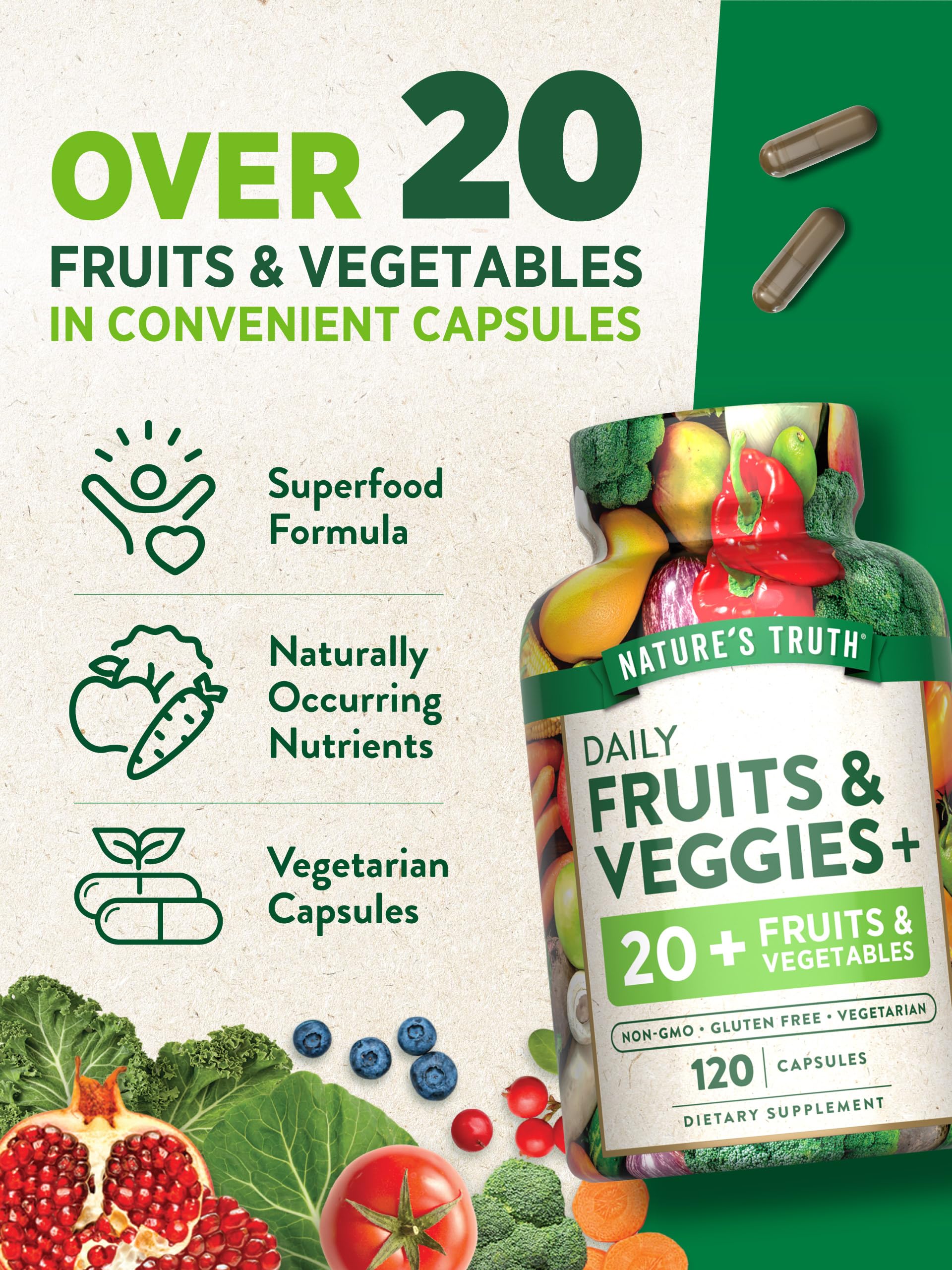 Nature's Truth etiqueta nutricional legible con ingredientes y dosis