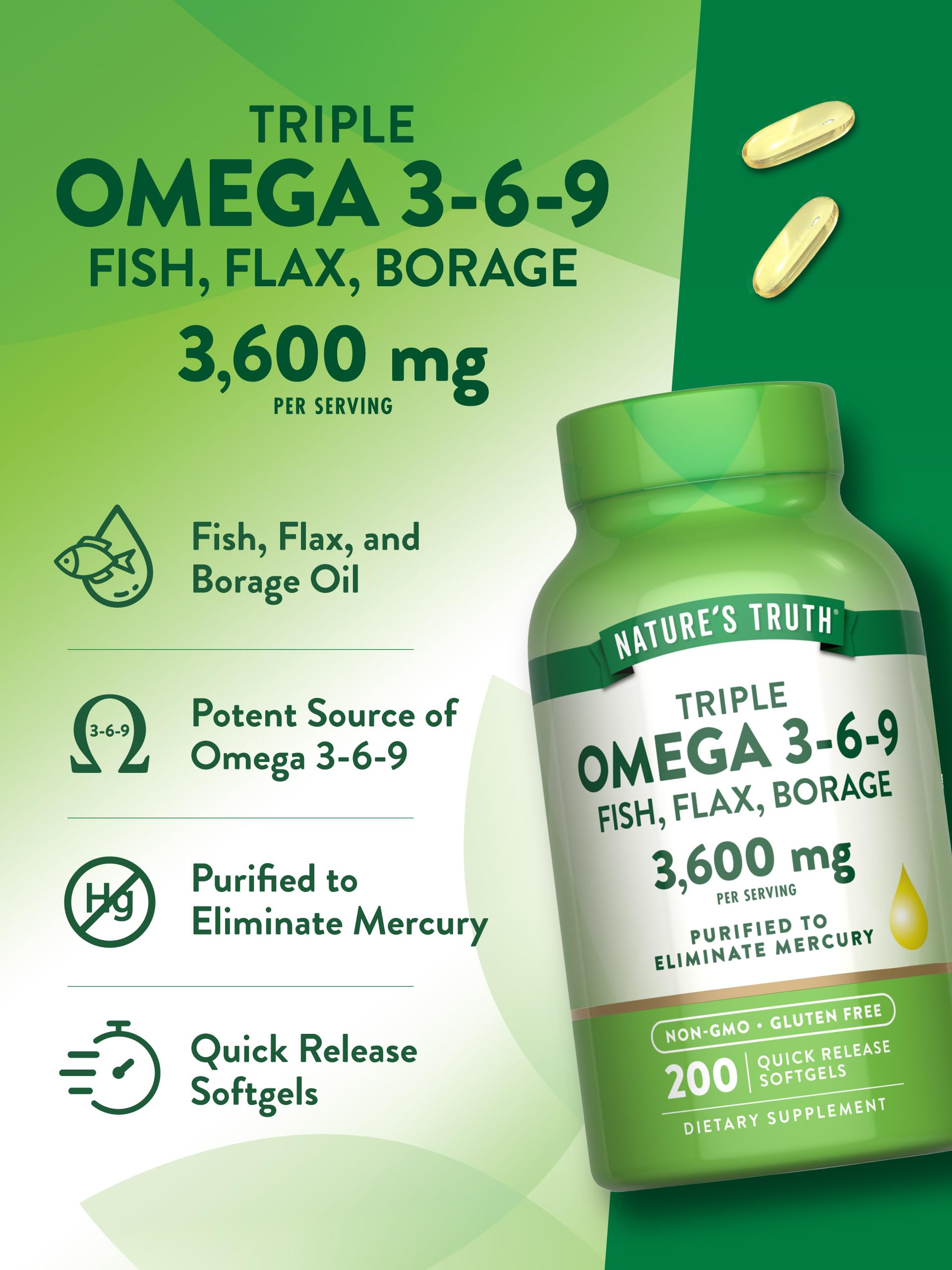 Nature's Truth etiqueta nutricional legible con información de 3600 mg