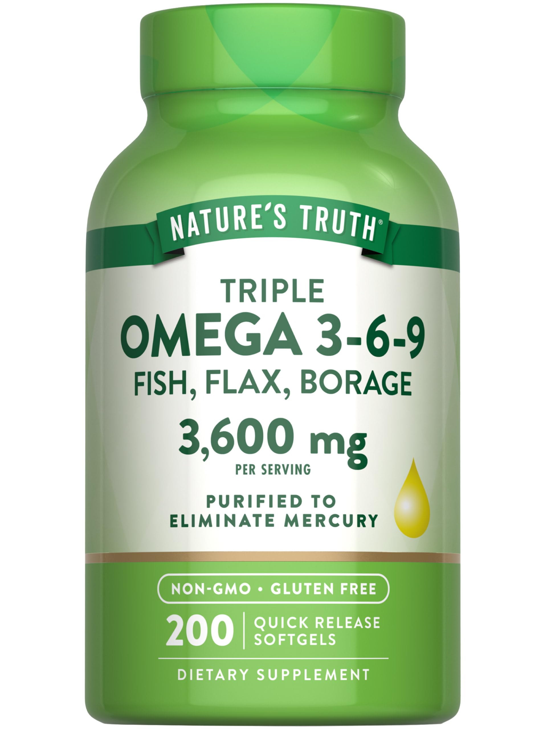 Nature's Truth frasco frontal mostrando 200 cápsulas y etiqueta clara