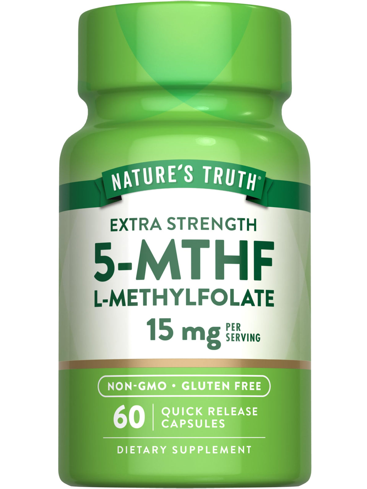 Nature's Truth frasco L‑Methylfolate frente muestra fuerza extra