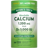 Nature's Truth envase frontal mostrando 120 softgels y beneficios de calcio