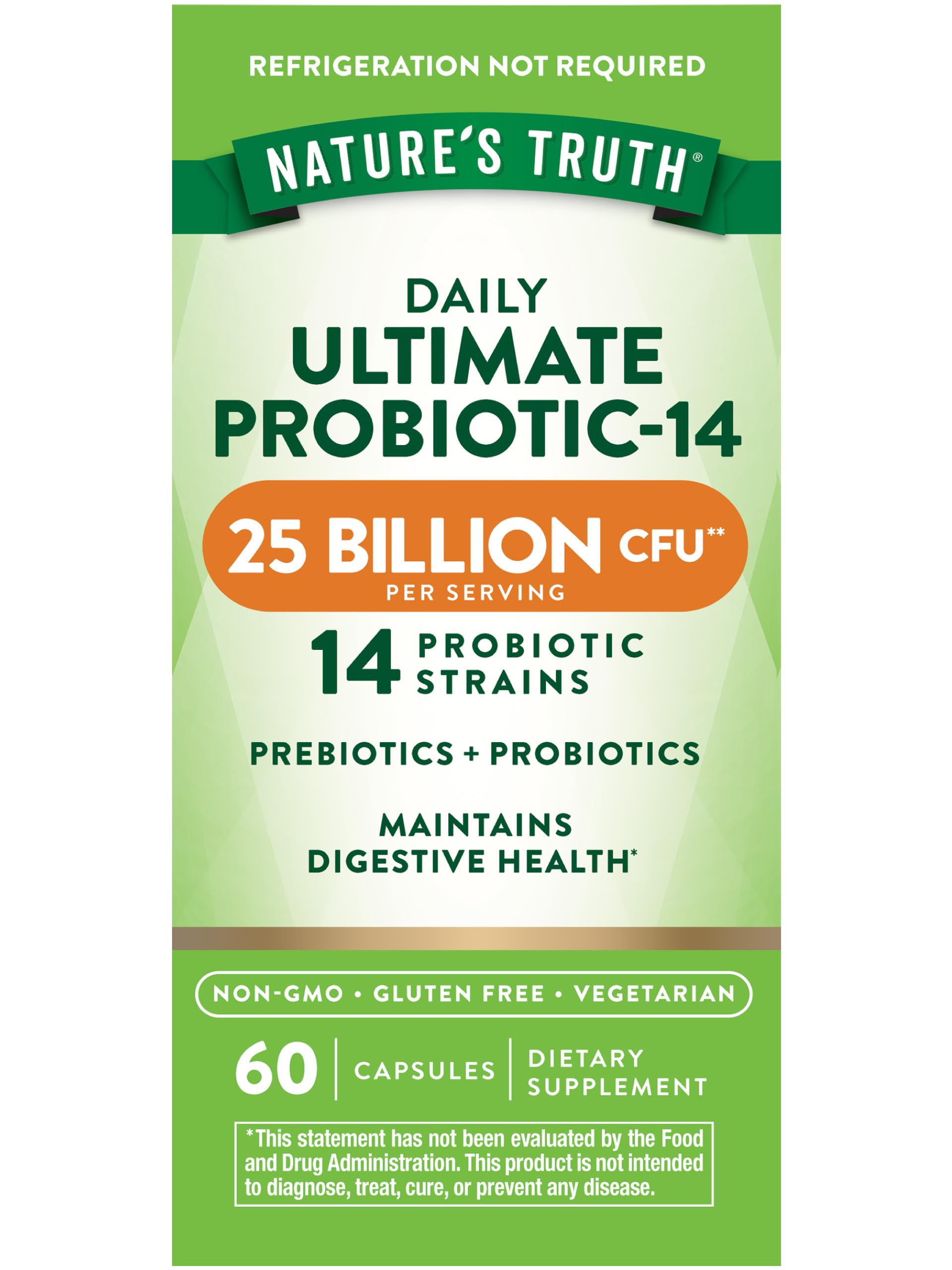 Nature's Truth frente del envase mostrando beneficios y 25 billones CFU